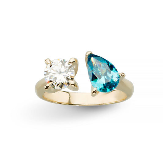 Anello Twice in oro giallo, diamanti moissen e quarzo